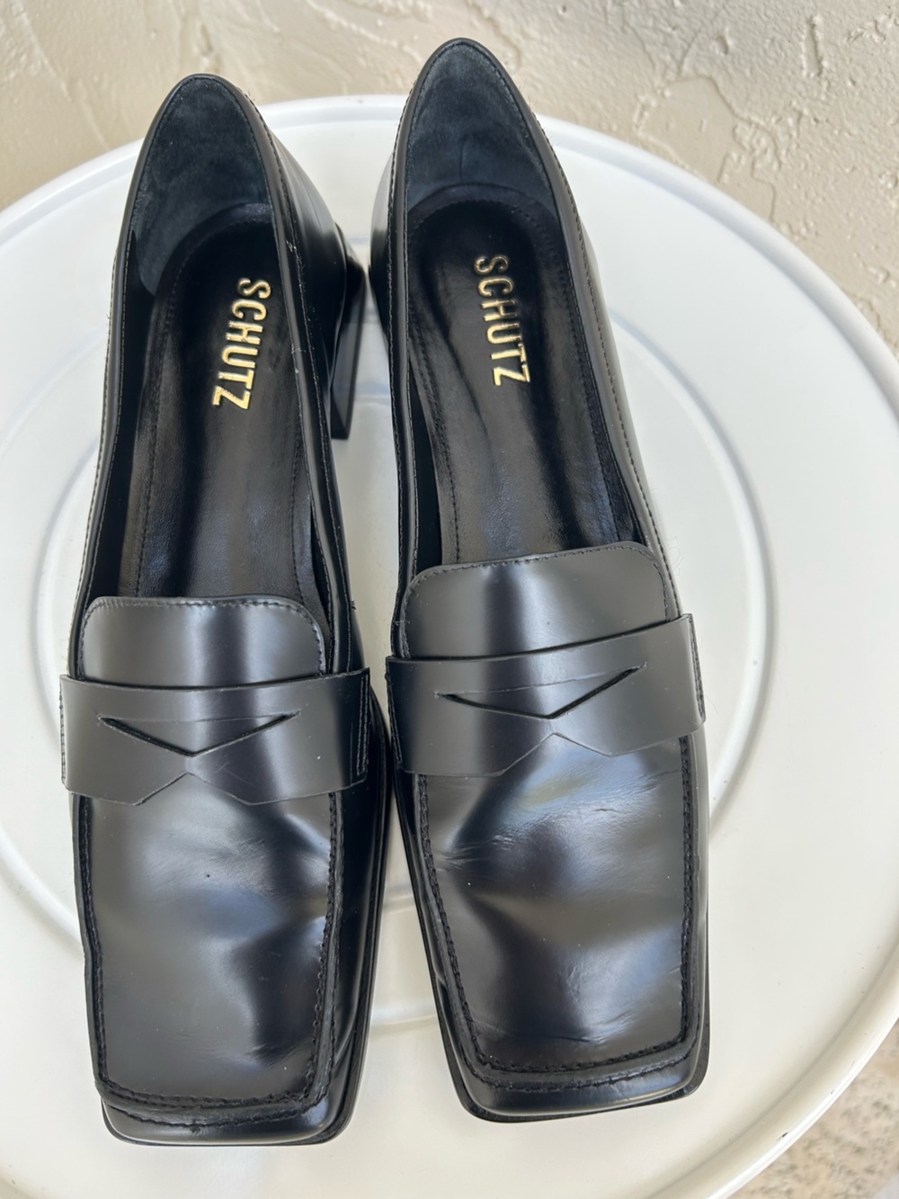 Schutz Ashton Penny Loafer Black Future Modern Square Size 7.5